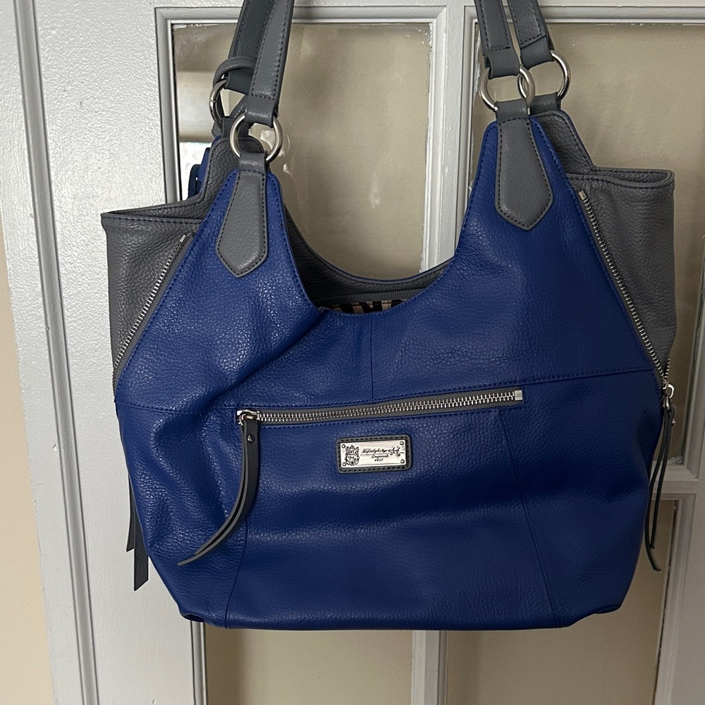Sharif 1827  Blue Leather Embroidered Shoulder Bag with tassle - Picture 4 of 9